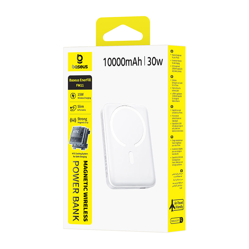 Batteria Esterna Wireless Baseus EnerFill FM11, 10000mAh, 30W, PD + FQI, 1 x QI - 1 x USB-C, Bianca