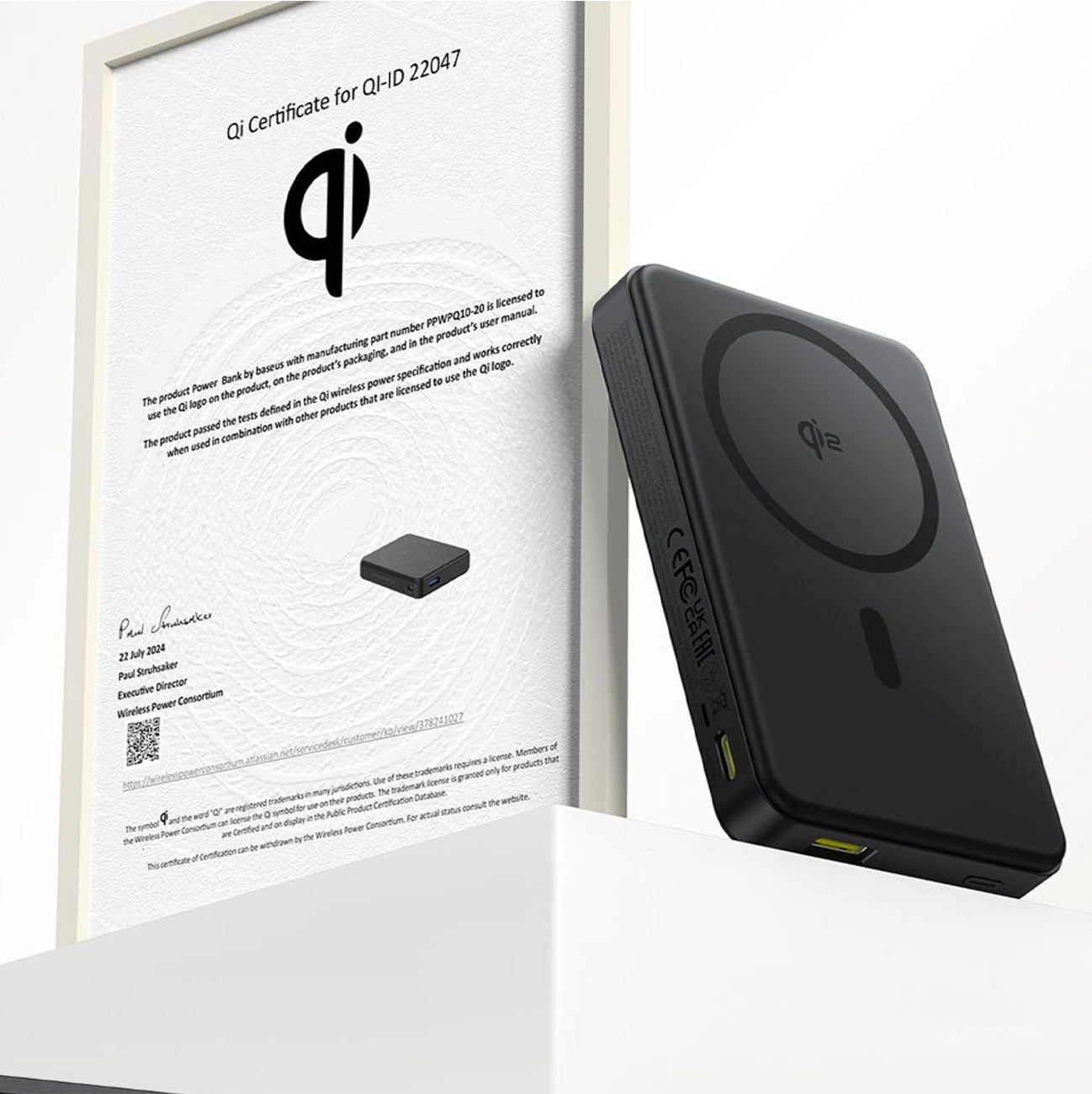 Externer Wireless-Akku Baseus Airpow2 Qi2, 10000mAh, 22.5W, QC + PD + FQI, 1 x QI - 1 x USB-A - 1 x USB-C, Schwarz P10080000123-00