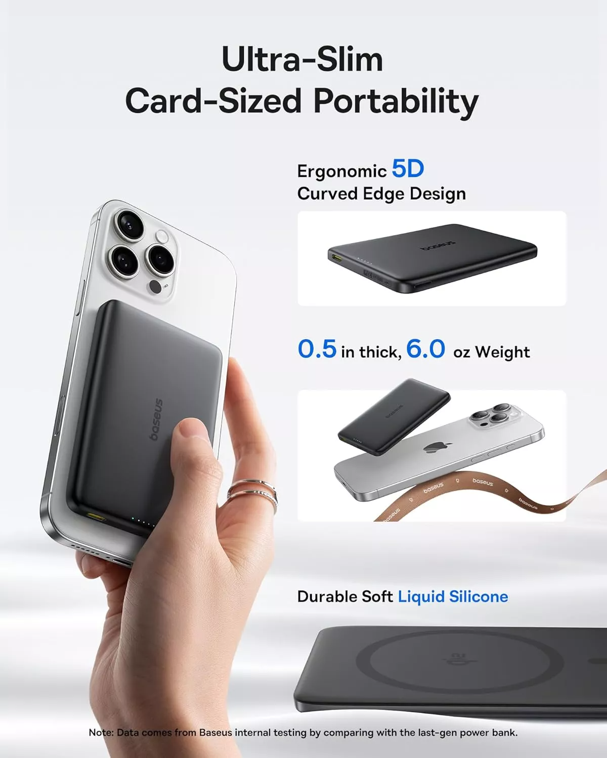 Baseus PicoGo AM41 Wireless External Battery, 10000mAh, 27W, PD + FQI, 1 x QI - 1 x USB-C, Black E0027201