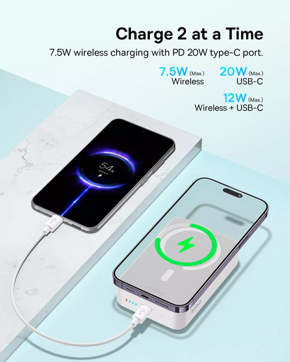 Kabellose Powerbank Baseus EnerFill FM41 Mini, 20000mAh, 20W, PD + FQI, 1 x QI - 1 x USB-C, Weiß E0027U01