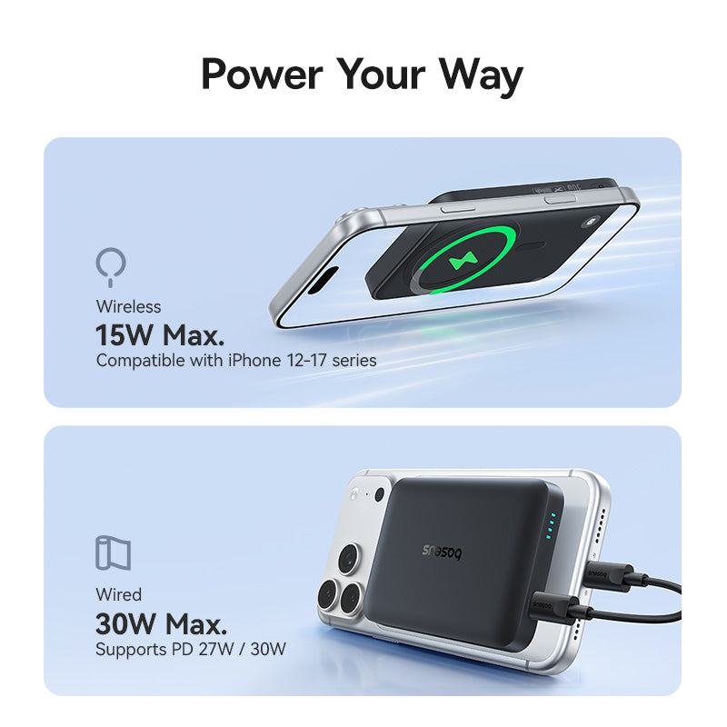 Batteria Esterna Wireless Baseus EnerFill FM11, 10000mAh, 30W, PD + FQI, 1 x QI - 1 x USB-C, Nera