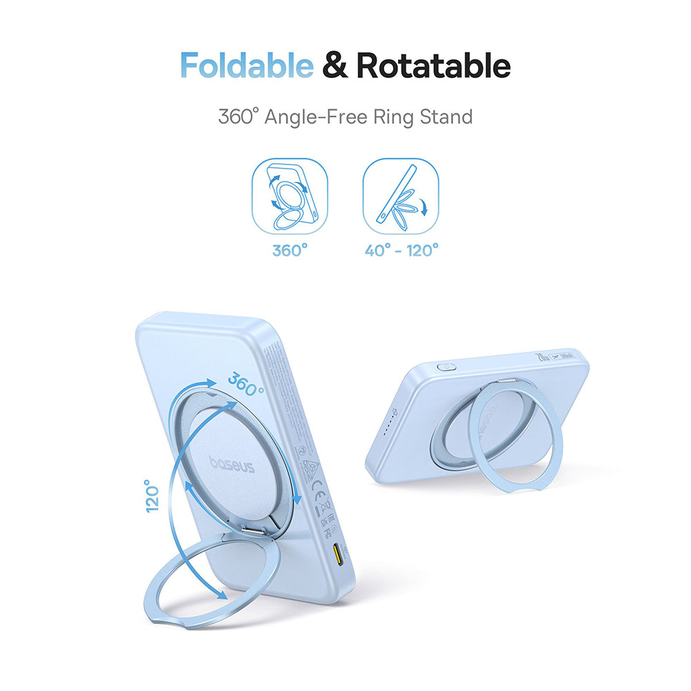 Batterie Externe Sans Fil Baseus PicoGo, 5000mAh, 20W, PD + FQI, 1 x QI - 1 x USB-C, Bleue P10076800313-00