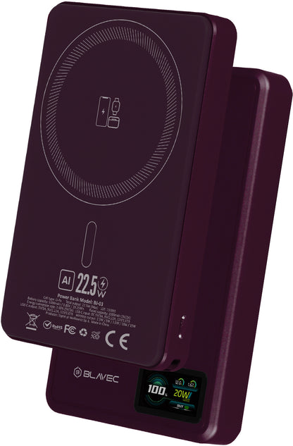 Blavec BJ-03 Slim kabellose Powerbank, 10000 mAh, 22,5 W, PD + FQI, 1 x QI – 1 x USB-C, Lila