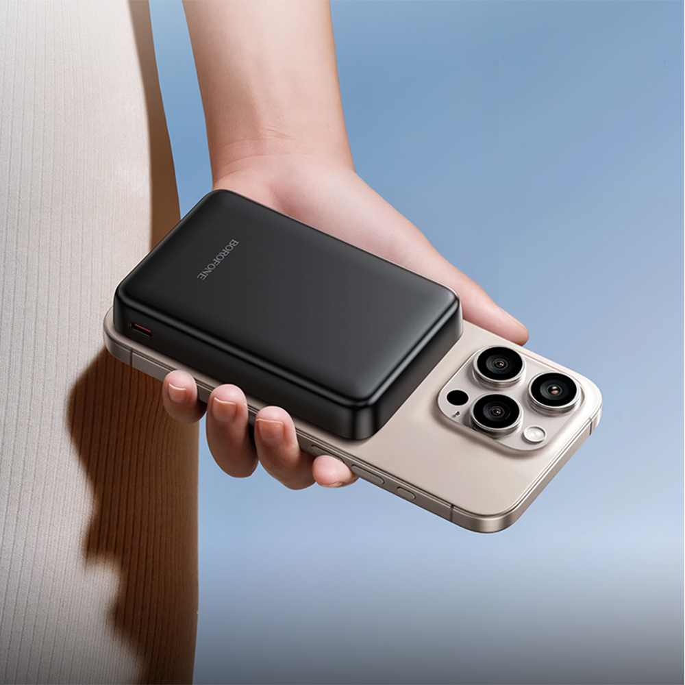 Batterie Externe Sans Fil Borofone BJ82A Dawn, 10000mAh, 22.5W, QC + PD + FQI, 1 x QI - 1 x USB-A - 1 x USB-C, Noire