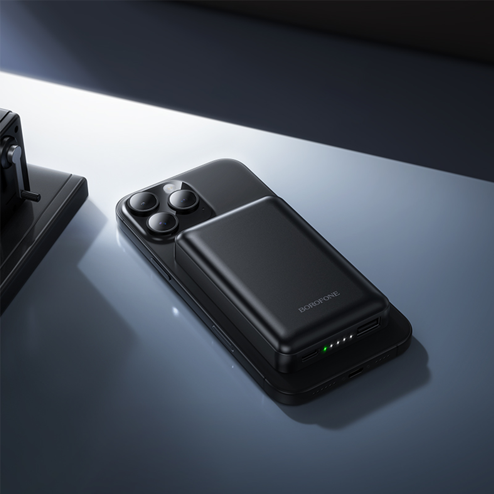 Batterie Externe Sans Fil Borofone BJ82 Dawn, 5000mAh, 10W, 1 x QI - 1 x USB-A, Noire