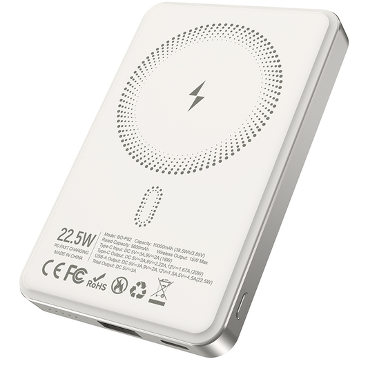 Batterie Externe Sans Fil BWOO BO-P82, 10000mAh, 22,5W, PD + FQI, 1 x QI - 1 x USB-C, Blanche