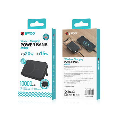 Externer Wireless-Akku BWOO BO-P59, 10000mAh, 20W, PD + FQI, 1 x QI - 1 x USB-C, Schwarz
