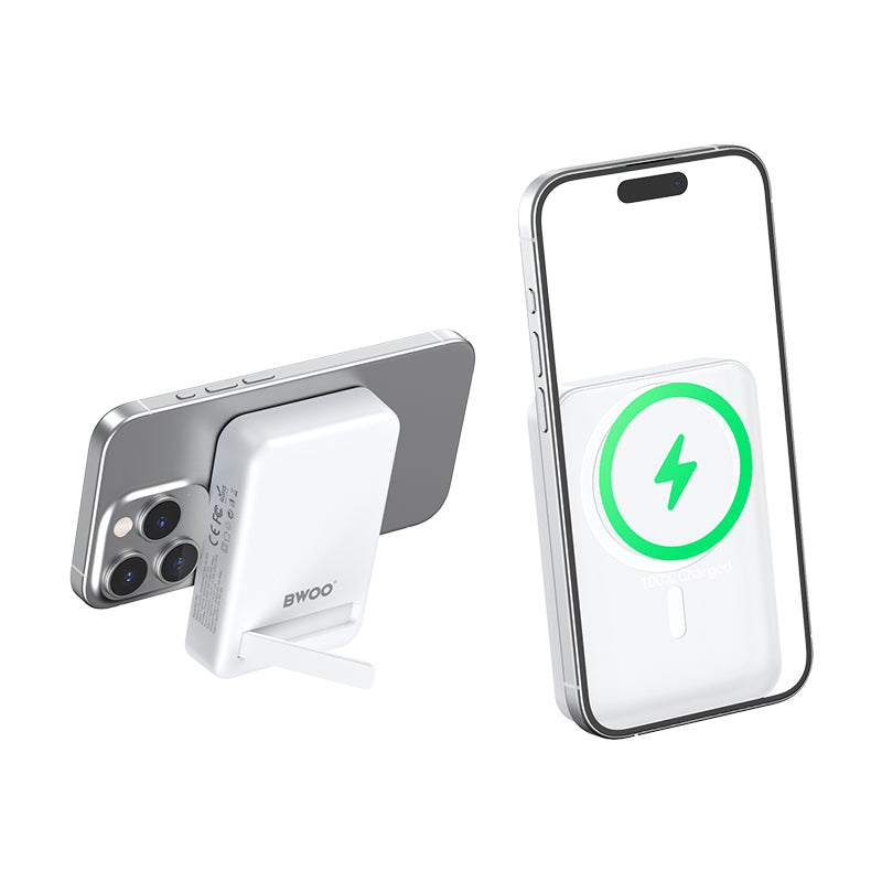 Batterie Externe Sans Fil BWOO BO-P59, 10000mAh, 20W, PD + QI, 1 x QI - 1 x USB-C, Blanche