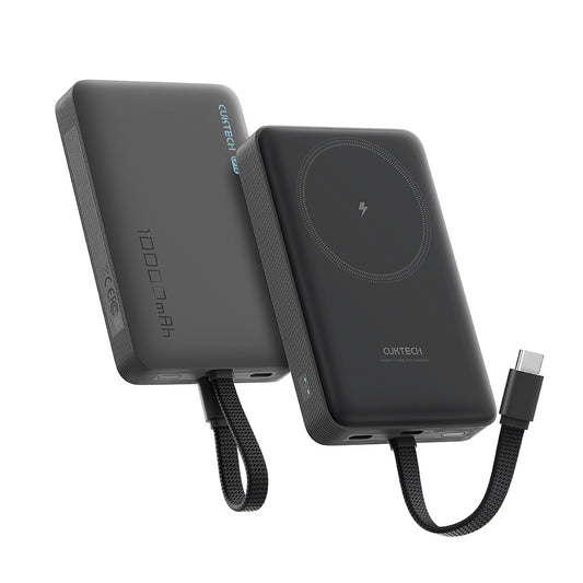 Batteria Esterna Wireless Cuktech WPB100L, 10000mAh, 22.5W, PD + FQI, 1 x QI - 2 x USB-C, Nera CKWPB100LGLBK