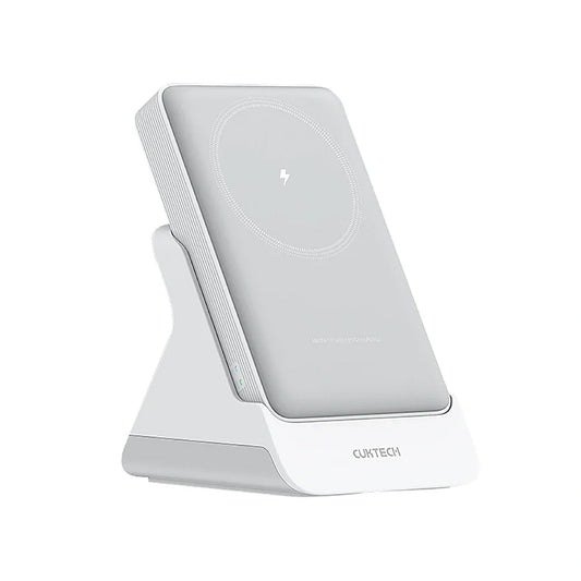 Batteria Esterna Wireless Cuktech WPB100N, 10000mAh, 20W, PD + FQI, 1 x QI - 1 x USB-C, Bianca CKWPB100NGLGR
