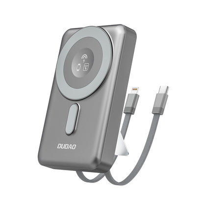 Dudao K29 Wireless External Battery, 10000mAh, 20W, PD + FQI, 1 x Lightning - 1 x QI - 1 x USB-C, Gray
