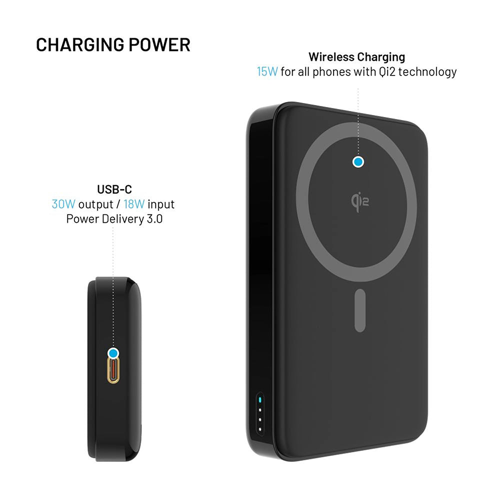 Batterie Externe Sans Fil Fixed MagZen 10 Pro, 10000mAh, 30W, PD + FQI, 1 x QI - 1 x USB-C, Noire
