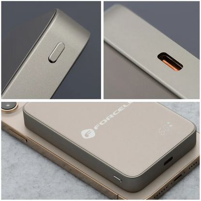 Externer Wireless-Akku Forcell F5K8, 5000mAh, 15W, PD + FQI, 1 x QI - 1 x USB-C, Gold