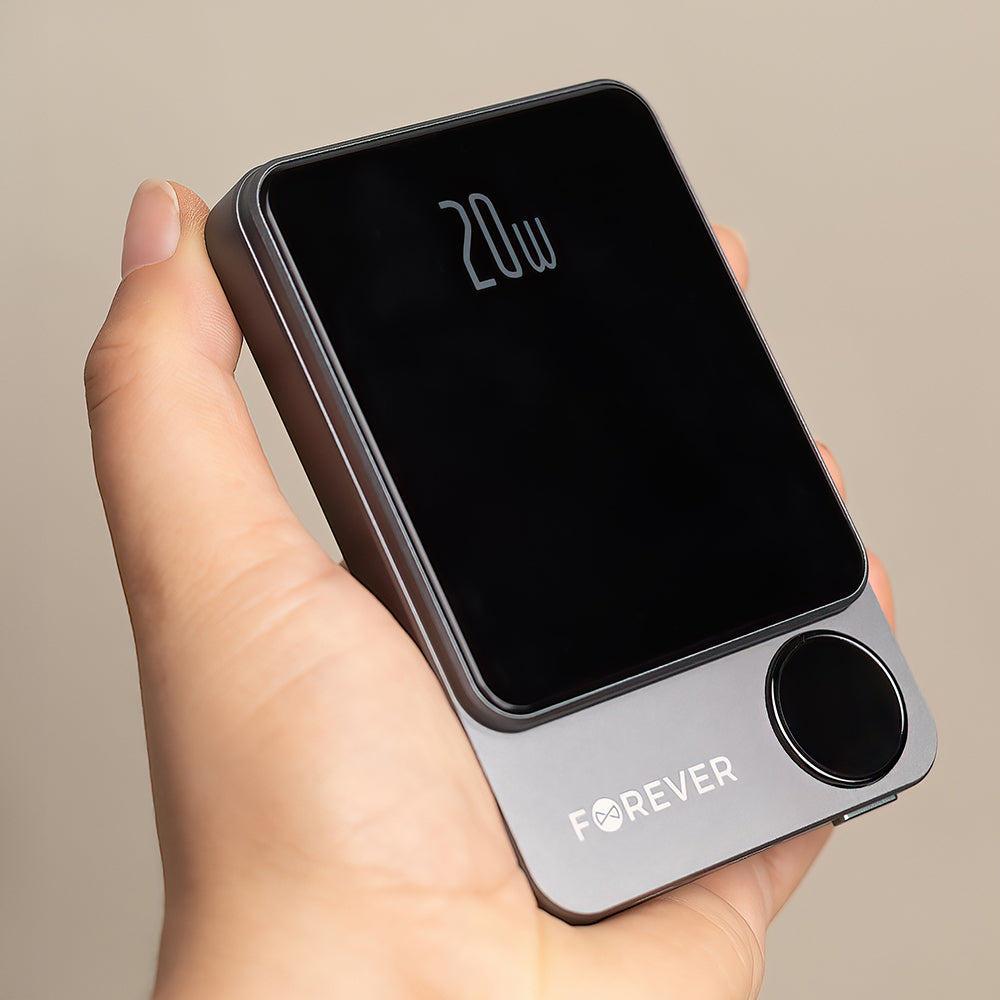 Externer Wireless-Akku Forever MATB-200, 5000mAh, 20W, PD + FQI, 1 x QI - 1 x USB-C, Schwarz