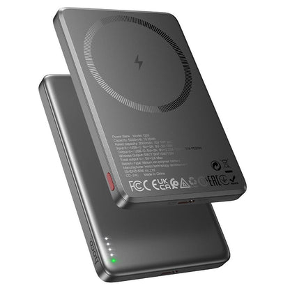 Wireless External Battery HOCO Q26, 5000mAh, 20W, PD + FQI, 1 x QI - 1 x USB-C, Gray