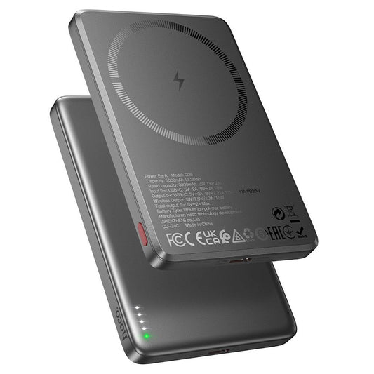 Batteria Esterna Wireless HOCO Q26, 5000mAh, 20W, PD + FQI, 1 x QI - 1 x USB-C, Grigio