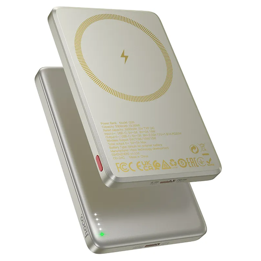 Batteria Esterna Wireless HOCO Q26, 5000mAh, 20W, PD + FQI, 1 x QI - 1 x USB-C, Arancione