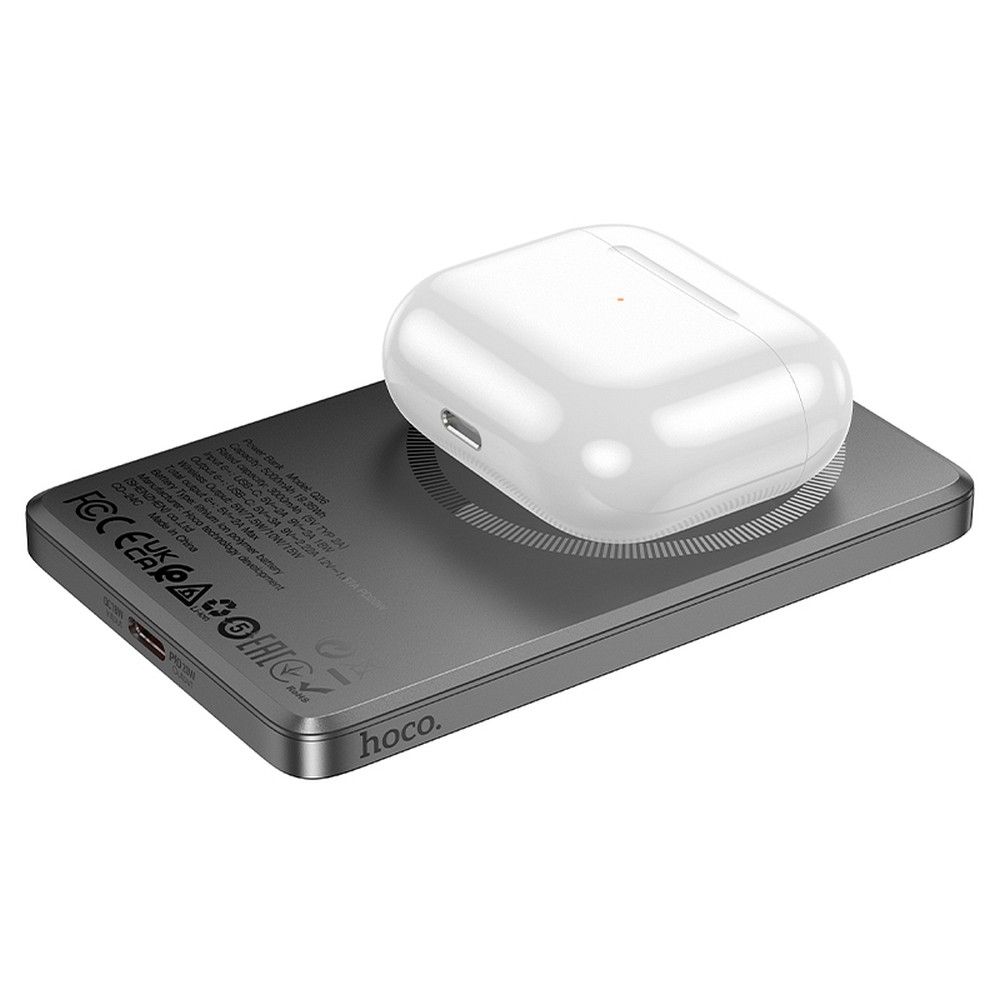 Wireless External Battery HOCO Q26, 5000mAh, 20W, PD + FQI, 1 x QI - 1 x USB-C, Gray