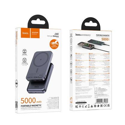 Batteria Esterna Wireless HOCO J160, 5000mAh, 10W, 1 x QI - 1 x USB-C, Grigio