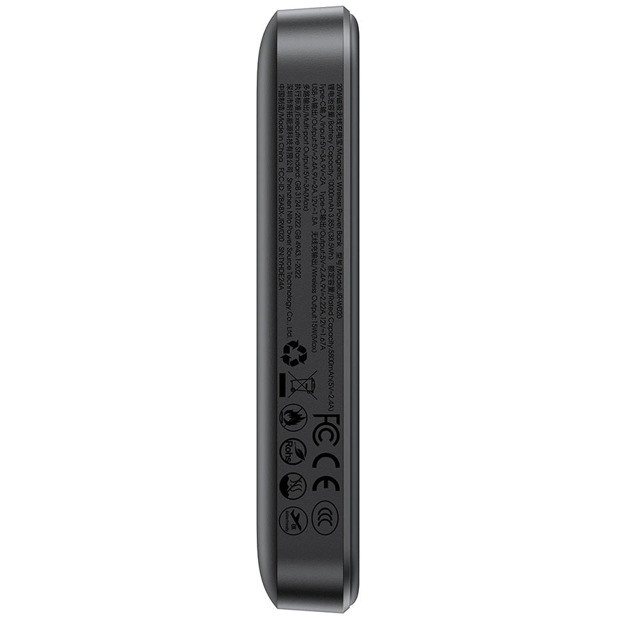 Batteria Esterna Wireless Joyroom JR-W020, 10000mAh, 20W, QC + PD + FQI, 1 x QI - 1 x USB-A - 1 x USB-C, Nera