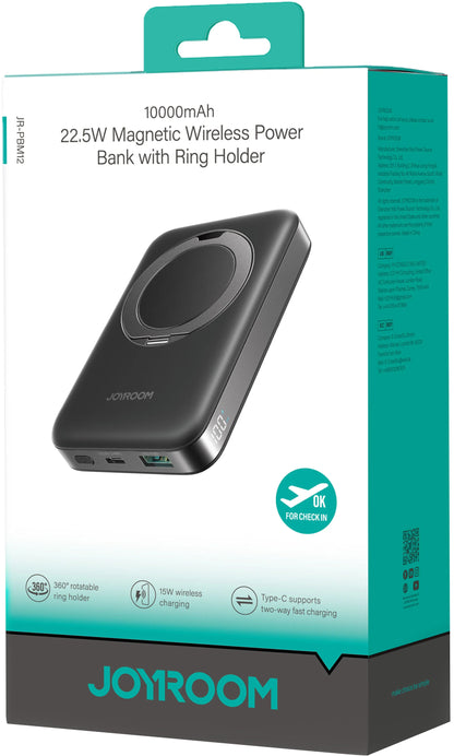 Batteria Esterna Wireless Joyroom JR-PBM12, 10000mAh, 22.5W, QC + PD + FQI, 1 x QI - 1 x USB-A - 1 x USB-C, Nera
