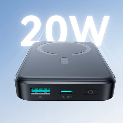 Batteria Esterna Wireless Joyroom JR-W020, 10000mAh, 20W, QC + PD + FQI, 1 x QI - 1 x USB-A - 1 x USB-C, Nera