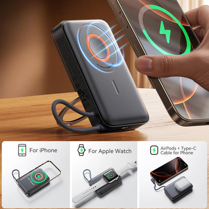 Batterie Externe Sans Fil Joyroom JR-PBM02, 10000mAh, 22.5W, PD + FQI, 1 x QI - 2 x USB-C, Noire