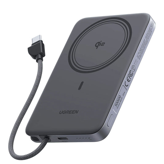 Batteria esterna wireless UGREEN PB570 (75982B), 10000 mAh, 30 W, PD + FQI, 1 x QI - 2 x USB-C, grigia
