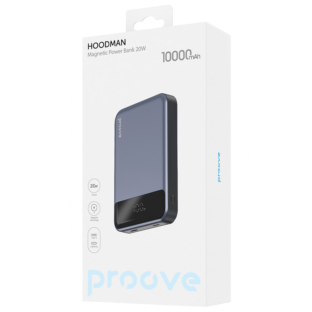 Batteria Esterna Wireless Proove Hoodman, 10000mAh, 20W, PD + FQI, 1 x QI - 1 x USB-C, Grigio PBH120010003