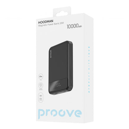 Batteria Esterna Wireless Proove Hoodman, 10000mAh, 20W, PD + FQI, 1 x QI - 1 x USB-C, Nera PBH120010001