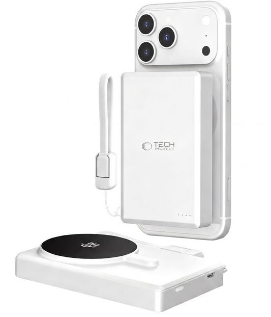 Batterie Externe Sans Fil Tech-Protect PB40 LifeMag, 10000mAh, 25W, PD + FQI, 1 x QI - 1 x USB-C, Argentée