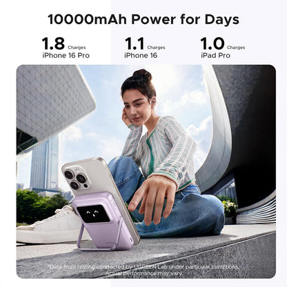 UGREEN PB764 Uno Wireless External Battery, 10000mAh, 20W, PD + FQI, 1 x QI - 1 x USB-C, Gray