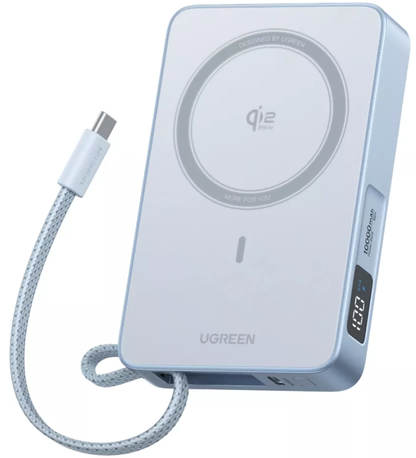 Batteria Esterna Wireless UGREEN MagFlow PB773 (65958), 10000mAh, 25W, PD + FQI, 1 x QI - 2 x USB-C, Blu