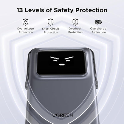 UGREEN PB764 Uno Wireless External Battery, 10000mAh, 20W, PD + FQI, 1 x QI - 1 x USB-C, Gray