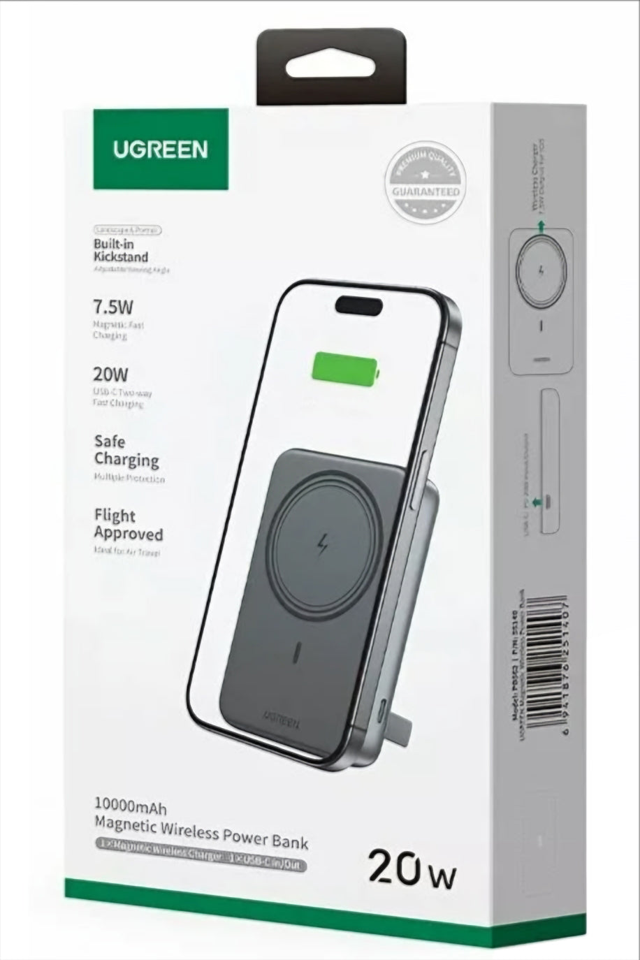Batterie Externe Sans Fil UGREEN PB561, 10000mAh, 20W, PD + FQI, 1 x QI - 1 x USB-C, Noire