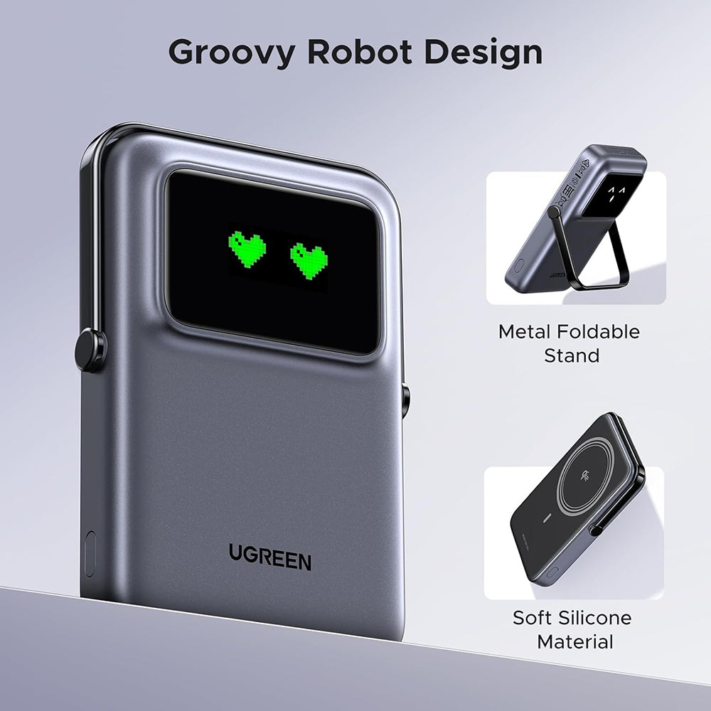 UGREEN PB764 Uno Wireless External Battery, 10000mAh, 20W, PD + FQI, 1 x QI - 1 x USB-C, Gray
