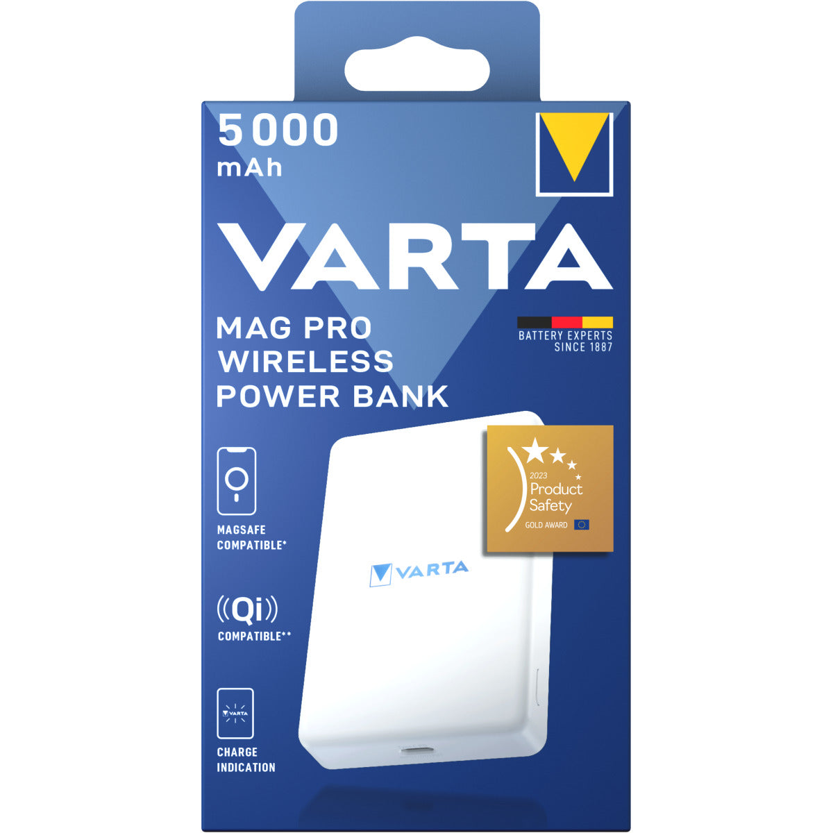 Batteria Esterna Wireless Varta Mag Pro, 5000mAh, 12W, 1 x QI - 1 x USB-C, Bianca