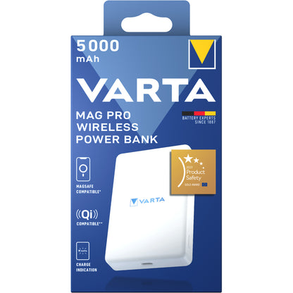 Batteria Esterna Wireless Varta Mag Pro, 5000mAh, 12W, 1 x QI - 1 x USB-C, Bianca