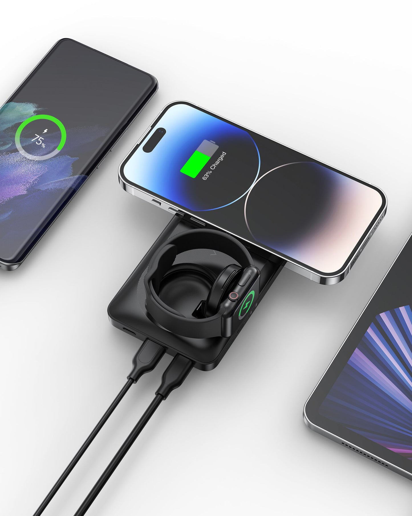 Batterie Externe Sans Fil Veger MagMulti W1156, 10000mAh, 22.5W, QC + PD + FQI, 2 x QI - 1 x USB-A - 1 x USB-C, Noire