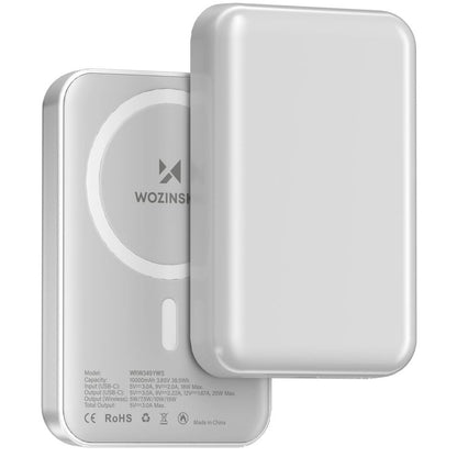 Batterie Externe Sans Fil WZK WRW349YWS, 10000mAh, 20W, PD + FQI, 1 x QI - 1 x USB-C, Blanche