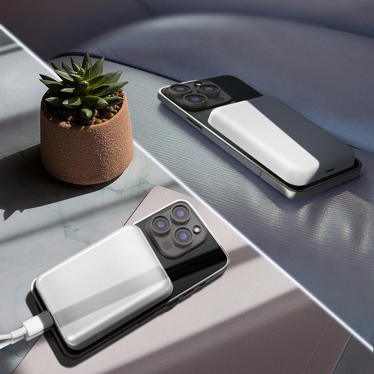 Batterie Externe Sans Fil WZK WRW349YWS, 10000mAh, 20W, PD + FQI, 1 x QI - 1 x USB-C, Blanche