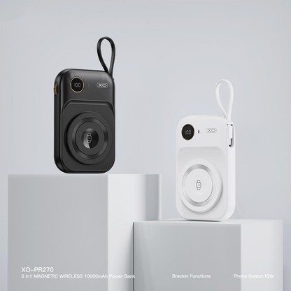 Batteria Esterna Wireless XO Design PR270, 10000mAh, 22.5W, QC + PD + QI, 1 x QI - 1 x USB-A - 1 x USB-C, Nera