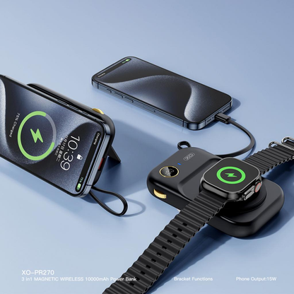 Batteria Esterna Wireless XO Design PR270, 10000mAh, 22.5W, QC + PD + QI, 1 x QI - 1 x USB-A - 1 x USB-C, Nera