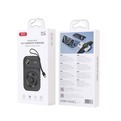 Batteria Esterna Wireless XO Design PR270, 10000mAh, 22.5W, QC + PD + QI, 1 x QI - 1 x USB-A - 1 x USB-C, Nera