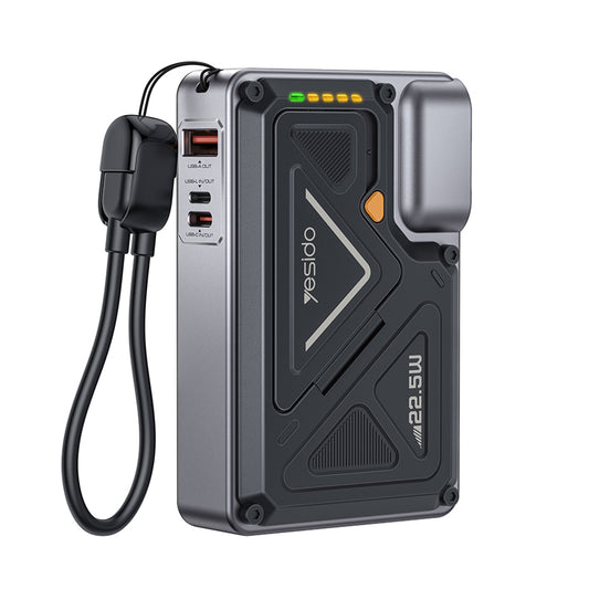 Externer Akku Yesido YP89, 10000mAh, 22.5W, QC + PD + FQI, 1 x Lightning - 1 x QI - 1 x USB-A - 1 x USB-C, Grau
