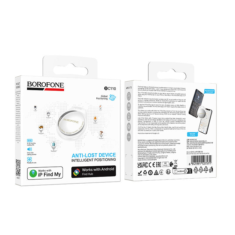 Borofone BC110 Find Dual Tracker per iOS / Android Series, Bianco