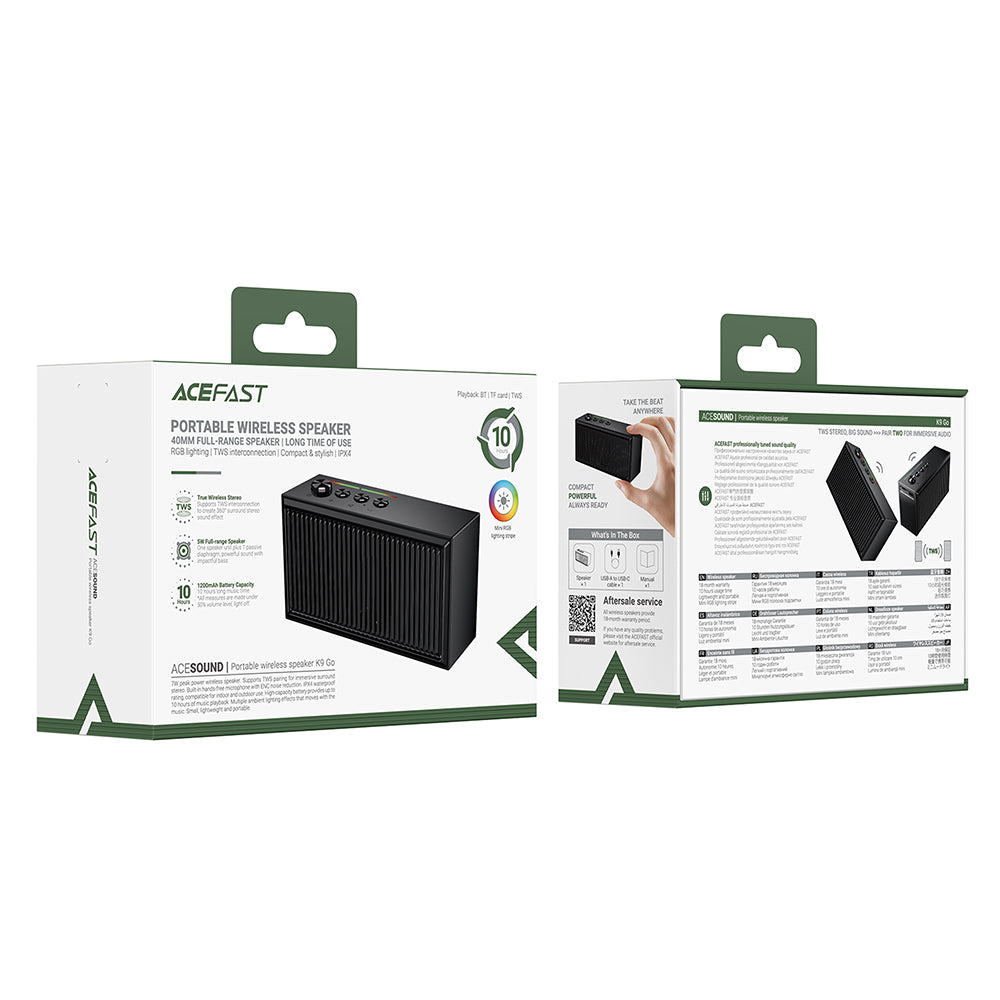Cassa Bluetooth Acefast K9 Go, 7W, TWS, RGB, Impermeabile, Nera