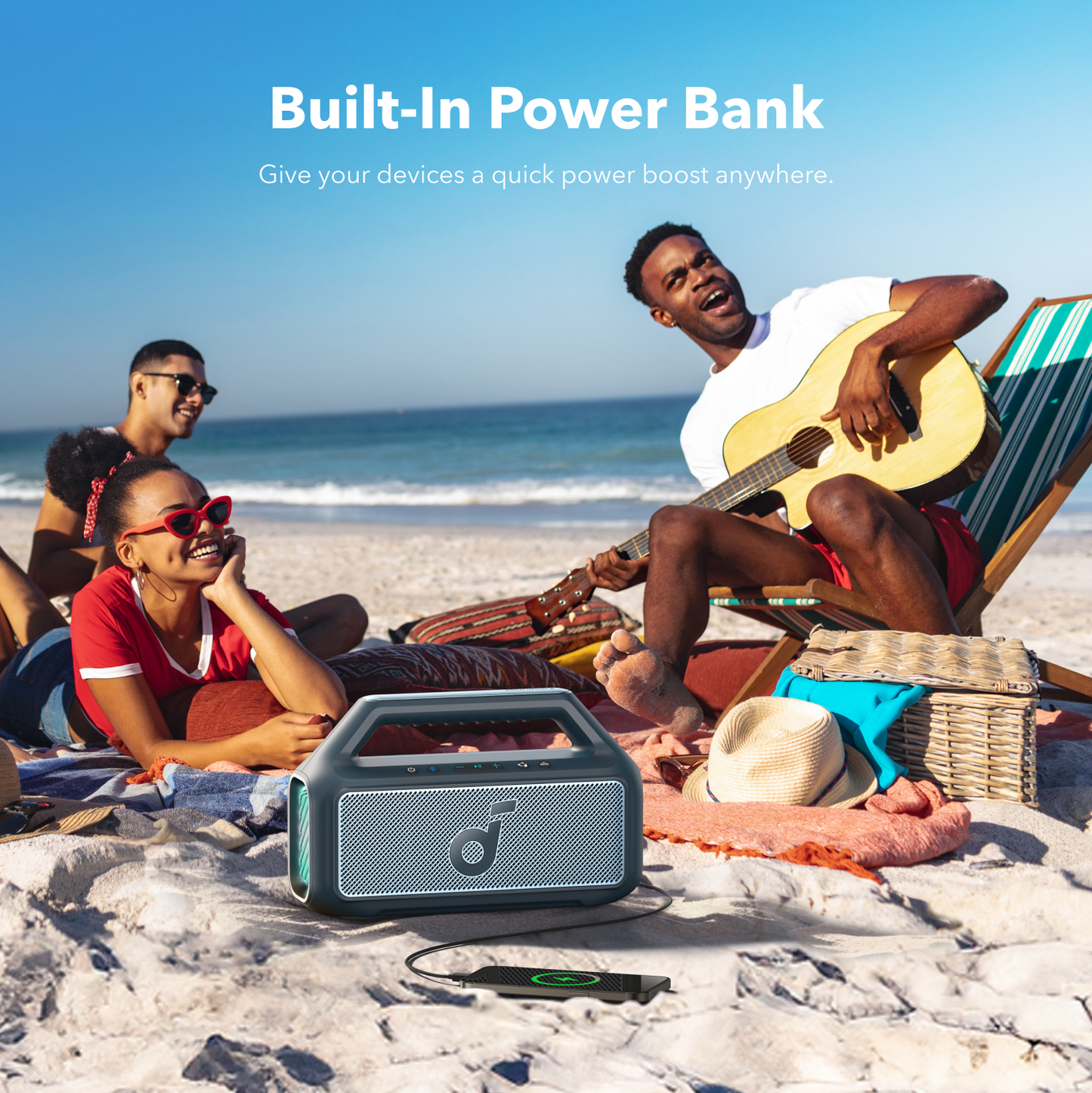 Enceinte Bluetooth Portable Anker SoundCore Boom 2 Nouvelle Version, 80W, TWS, RGB, Étanche, Bleue A3138032