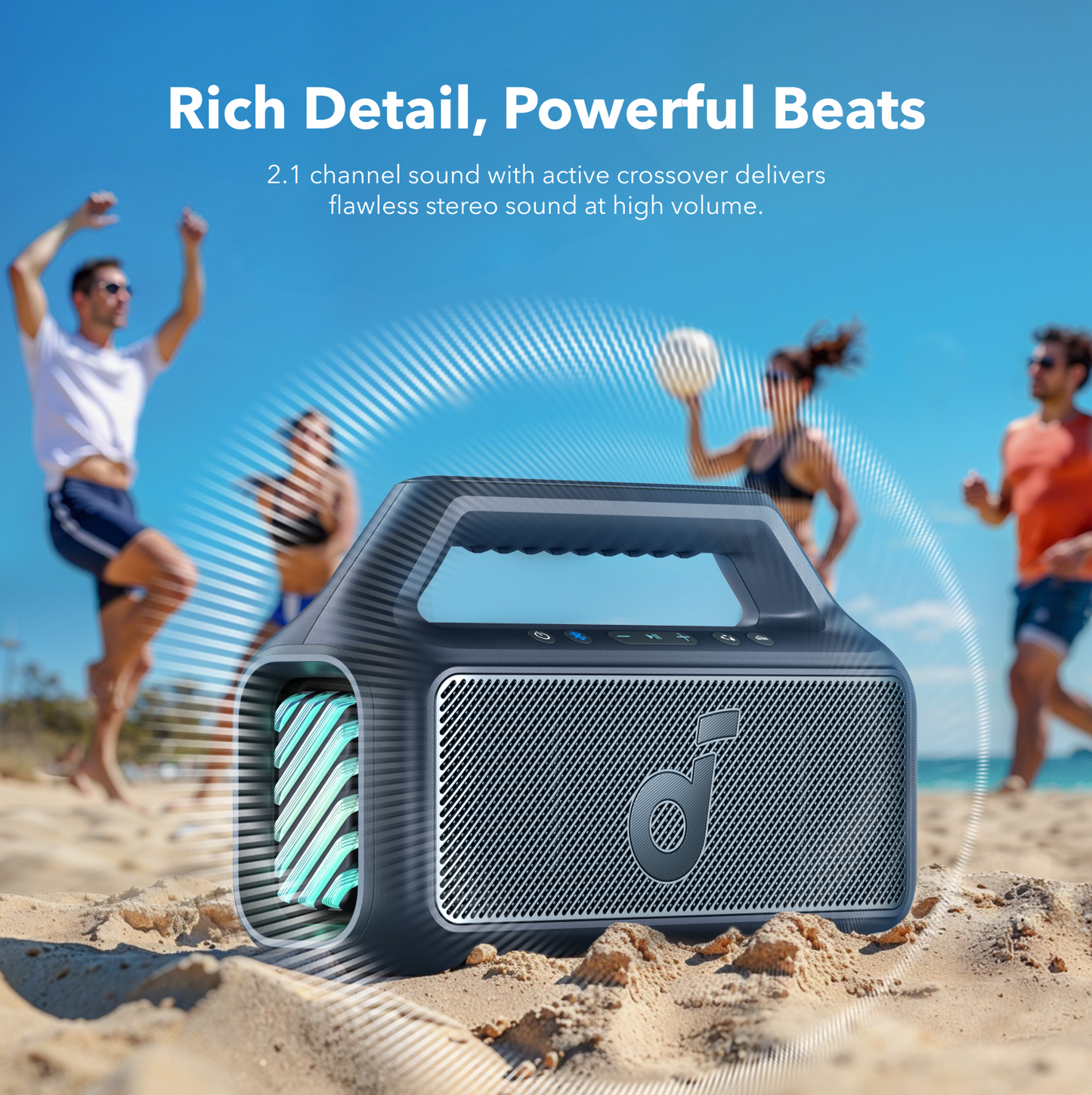 Enceinte Bluetooth Portable Anker SoundCore Boom 2 Nouvelle Version, 80W, TWS, RGB, Étanche, Bleue A3138032