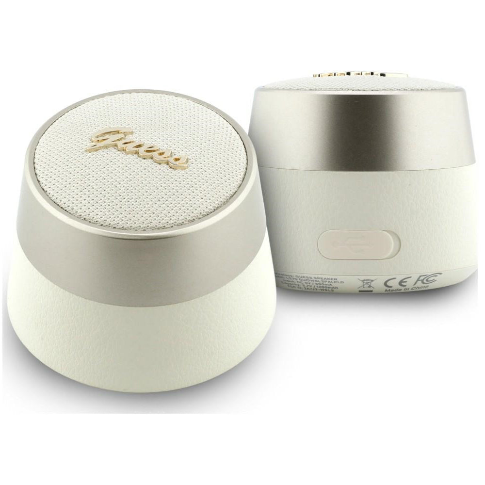 Enceinte Portable Bluetooth Guess Script Logo Métal, 5W, TWS, Dorée